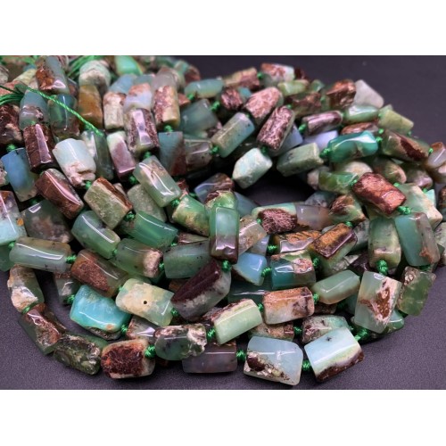 Каменные бусины, Хризопраз, не обработанный, столбики, 12х7 мм, длина нити 38 см