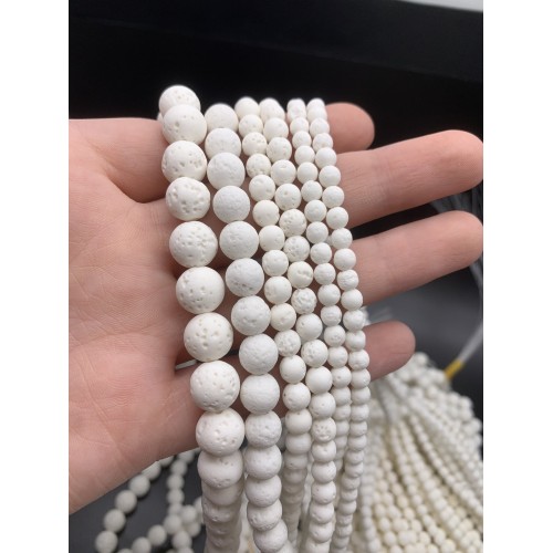 Каменные бусины, Коралл, белый, пористый, шарик гладкий, 8 мм, длина нити 38 см