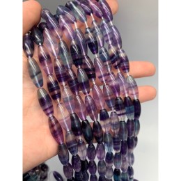 Каменные бусины, Флюорит полихромный, люкс, удлиненные бусины, 20х8 мм, длина нити 19 см