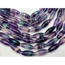 Каменные бусины, Флюорит полихромный, люкс, удлиненные бусины, 20х8 мм, длина нити 19 см