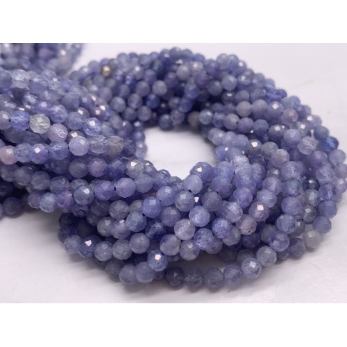 Каменные бусины, Танзанит, люкс, шарик огранка, 4 мм, длина нити 38 см