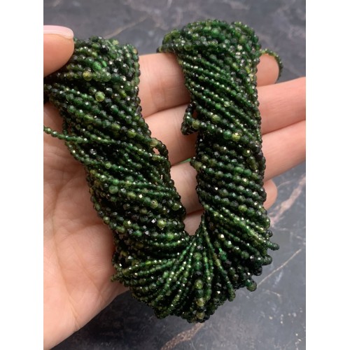 Каменные бусины, Турмалин, Зелёный, люкс, ювелирная огранка, шарик, 2 мм, длина нити 38 см