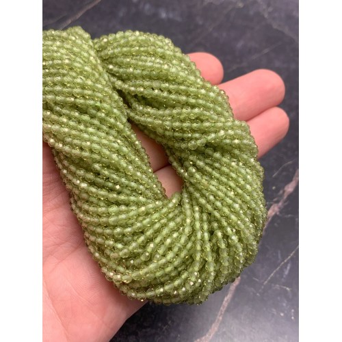 Каменные бусины, Хризолит (Перидот, Оливин), шарик огранка, 3 мм, длина нити 38 см