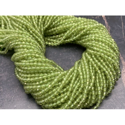 Каменные бусины, Хризолит (Перидот, Оливин), шарик огранка, 3 мм, длина нити 38 см