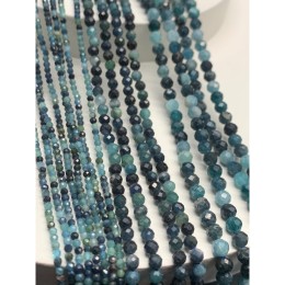 Каменные бусины, Турмалин, голубой, подобранный, люкс, шарик огранка, 2 мм, длина нити 38 см