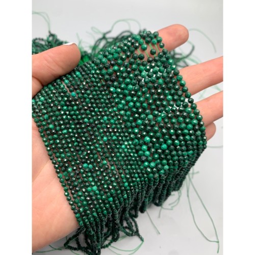 Каменные бусины, Малахит (Конго), шарик огранка, 4 мм, длина нити 38 см