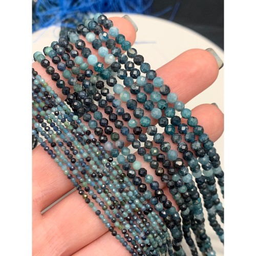 Каменные бусины, Турмалин, голубой, люкс, шарик огранка, 3 мм, длина нити 38 см