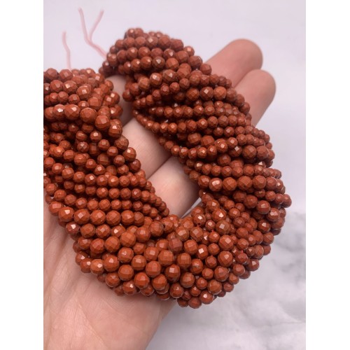 Каменные бусины, Яшма, красная, шарик огранка, 4,5 мм, длина нити 38 см