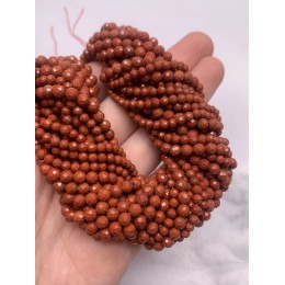 Каменные бусины, Яшма, красная, шарик огранка, 3,5 мм, длина нити 38 см