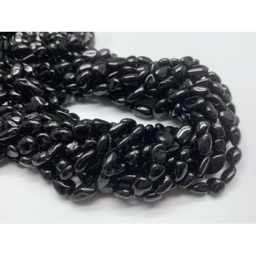 Каменные бусины, Турмалин, черный, фриформы, размер 8х6 мм, нить 38 см