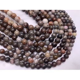 Каменные бусины, Яшма, пейзажная, фантазийная, "Окаменелое дерево", шарик гладкий, 12 мм, длина нити 38 см