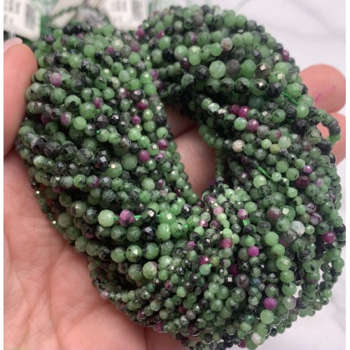 Каменные бусины, Рубицоизит (люкс), шарик огранка 3 мм, длина нити 38 см