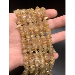 Каменные бусины, Рутиловый Кварц, Золотой, (Волосатик), крошка, фриформы, 7х3 мм, длина нити 39 см