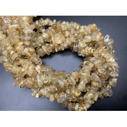 Каменные бусины, Рутиловый Кварц, Золотой, (Волосатик), крошка, фриформы, 7х3 мм, длина нити 39 см