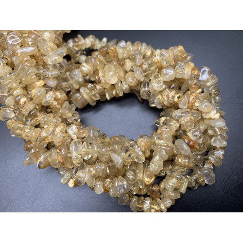 Каменные бусины, Рутиловый Кварц, Золотой, (Волосатик), крошка, фриформы, 7х3 мм, длина нити 39 см