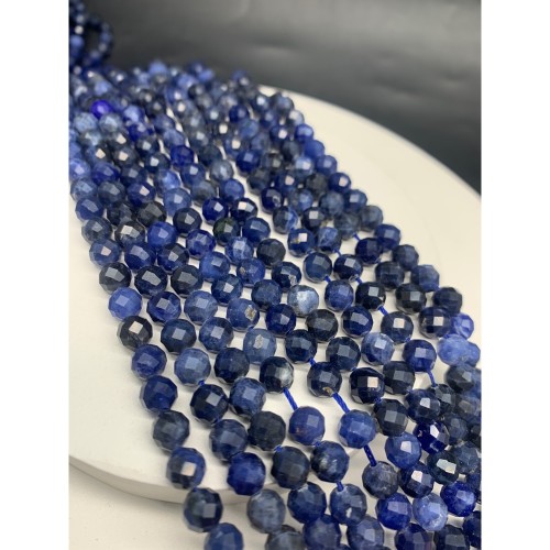 Каменные бусины, Содалит, люкс, шарик огранка, 6 мм, длина нити 38 см