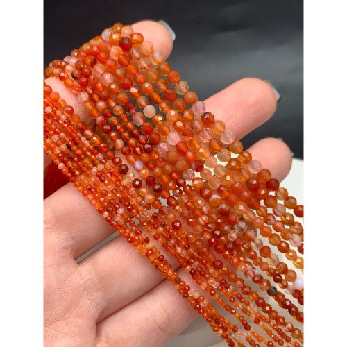 Каменные бусины, Сердолик Мульти, шарик огранка, 3 мм, длина нити 38 см