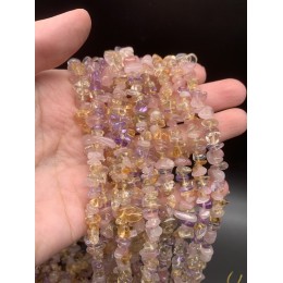 Каменные бусины, Микс кварцев (лавандовый аметист, цитрин, розовый кварц), крошка, фриформы, 9х3 мм, длина нити 38 см