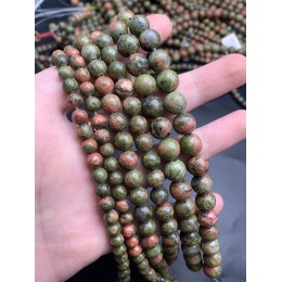 Каменные бусины, Унакит, шарик гладкий, 8-8,5 мм, длина нити 38 см