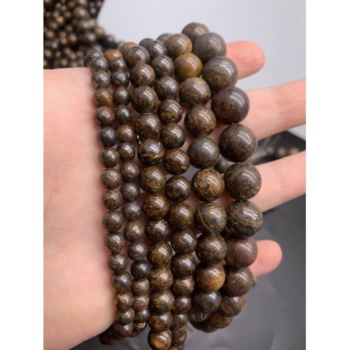 Каменные бусины, Бронзит, шарик гладкий, 12 мм, длина нити 38 см