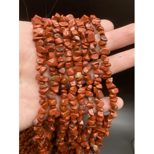 Каменные бусины, Яшма, красная, фриформы, 9х5 мм, длина нити 78 см