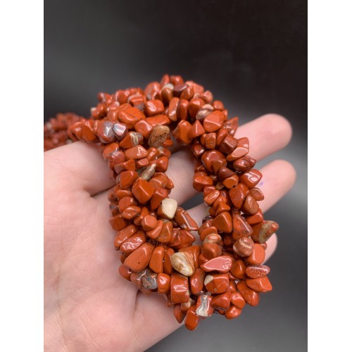Каменные бусины, Яшма, красная, фриформы, 9х5 мм, длина нити 78 см