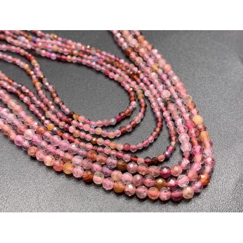 Каменные бусины, Шпинель, розовая, люкс, шарик огранка, 3 мм, длина нити 38 см