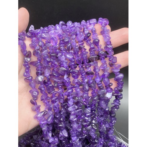 Каменные бусины, Аметист, крошка, фриформы, 10х5 мм, длина нити 78 см