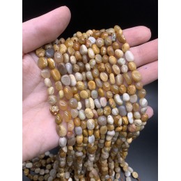 Каменные бусины, Коралл окаменелый, фриформы, 9х6 мм, длина нити 38 см