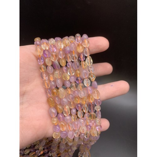 Каменные бусины, Аметрин (аметист+цитрин), фриформы, 9х6 мм, длина нити 38 см