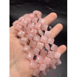 Каменные бусины, Розовый Кварц, клевер, в огранке, 13х6 мм, длина нити 38 см, 30 бусин