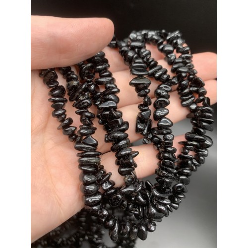 Каменные бусины, Турмалин, черный, фриформы, размер 7х4 мм, нить 78 см