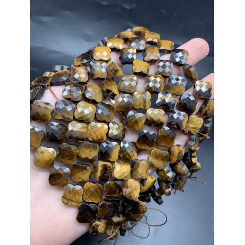 Каменные бусины, Тигровый глаз, клевер, в огранке, 13х6 мм, длина нити 38 см, 30 бусин