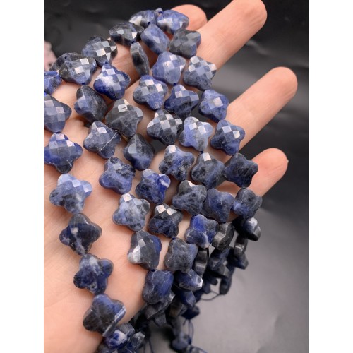 Каменные бусины, Содалит, клевер, в огранке, 13х6 мм, длина нити 19 см, 15 бусин