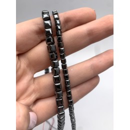 Каменные бусины, Гематит синтетический, темное серебро, кубик объёмный, размер 6 мм, нить 38 см