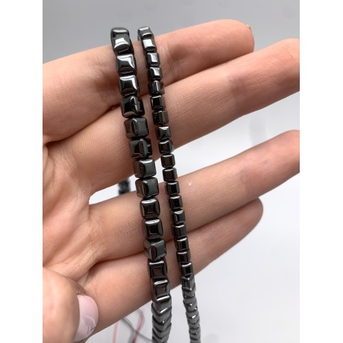 Каменные бусины, Гематит синтетический, темное серебро, кубик объёмный, размер 6 мм, нить 38 см