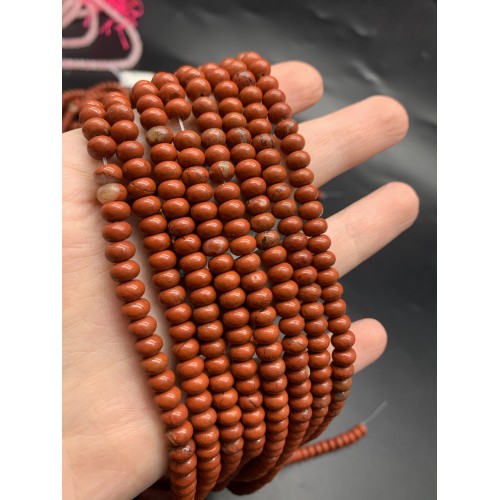Каменные бусины, Яшма, красная, бублик, 6х4 мм, длина нити 38 см