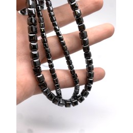 Каменные бусины, Гематит синтетический, темное серебро, кубик объёмный, размер 6 мм, нить 38 см