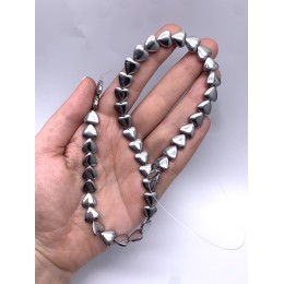 Каменные бусины, Гематит синтетический, серебро, сердечки объемные, 10 мм, длина нити 38 см