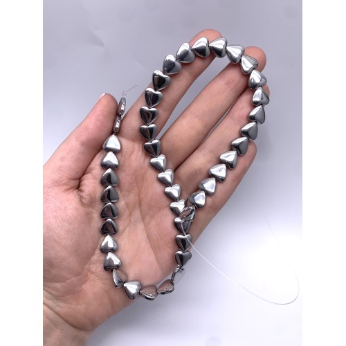 Каменные бусины, Гематит синтетический, серебро, сердечки объемные, 10 мм, длина нити 38 см