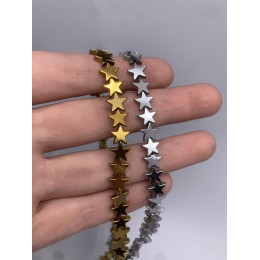 Каменные бусины, Гематит синтетический, серебро, звездочки, 8 мм, длина нити 38 см