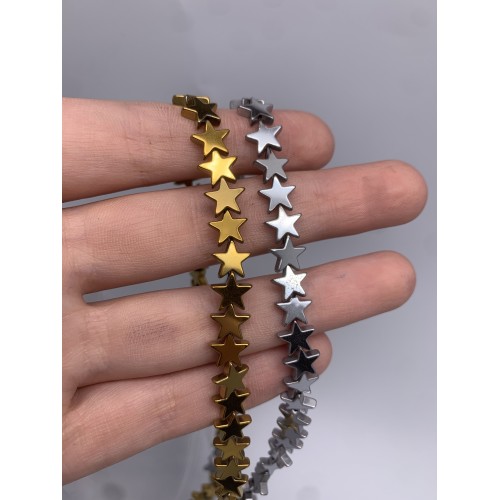 Каменные бусины, Гематит синтетический, серебро, звездочки, 8 мм, длина нити 38 см