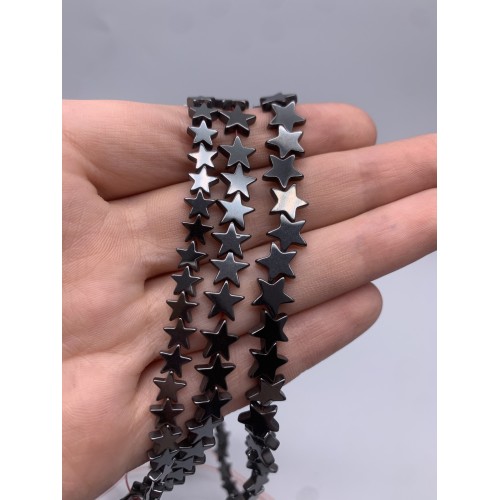 Каменные бусины, Гематит синтетический, темное серебро, звездочки, 6 мм, длина нити 38 см