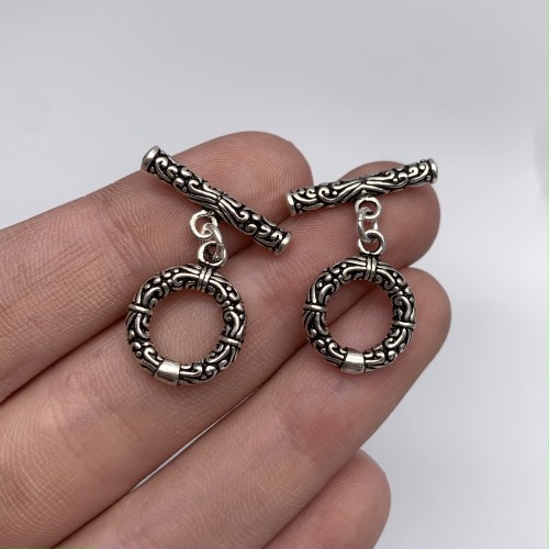 Замочек, тогл, с узором, тайское серебро, палочка 20х3,5 мм, круг 14,5х3 мм