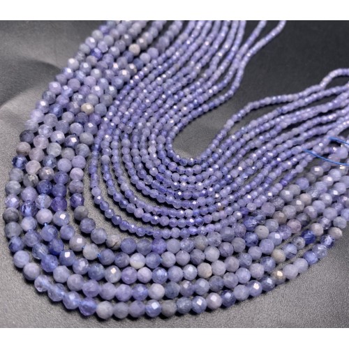 Каменные бусины, Танзанит, люкс, шарик огранка, 2 мм, длина нити 38 см
