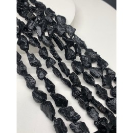 Каменные бусины, Турмалин чёрный, Шерл, не обработанный, фриформы, 9-11 мм, длина нити 38 см