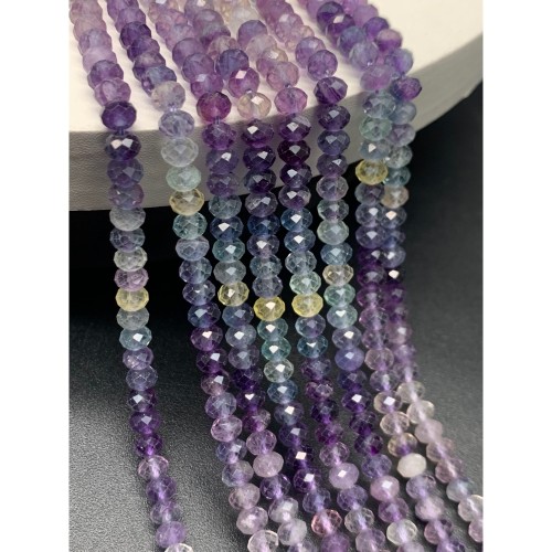 Каменные бусины, Флюорит, люкс, рондель огранка, 5х3 мм, длина нити 38 см