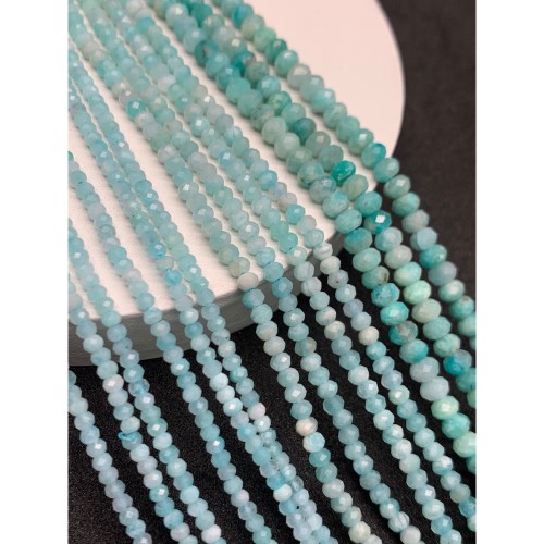 Каменные бусины, Амазонит, люкс, ювелирная огранка, рондель 1,5х2 мм, длина нити 38 см