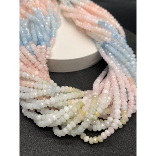 Каменные бусины, Берилловый Микс, рондель, огранка, 4х3 мм, длина нити 38 см