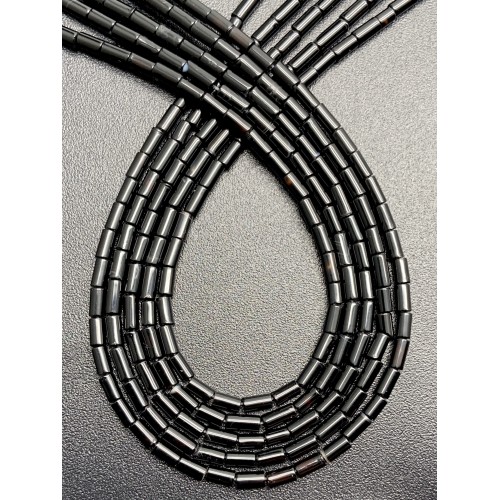 Каменные бусины, Агат, черный, трубочки, 4х2 мм, длина нити 38 см